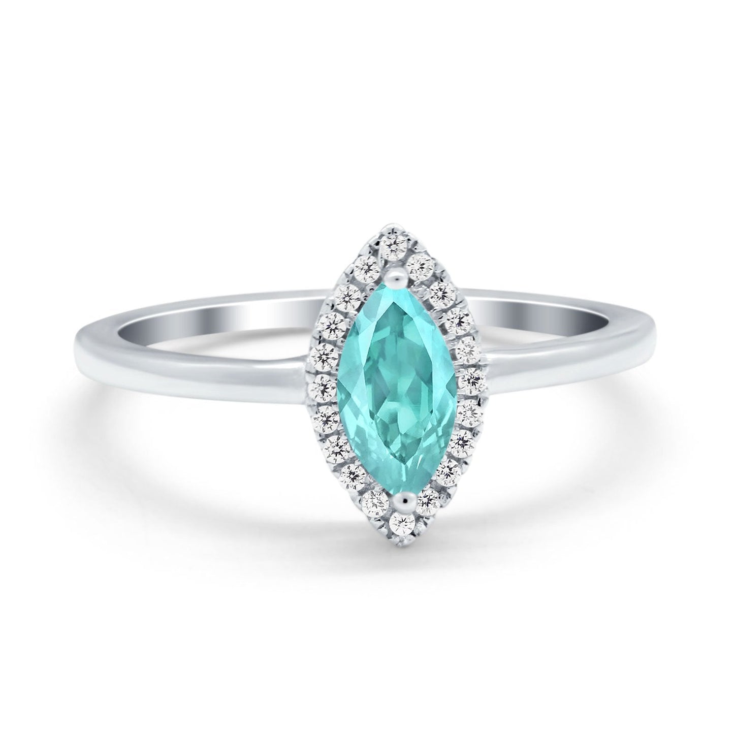 Halo Marquise Engagement Ring Simulated Paraiba Tourmaline CZ