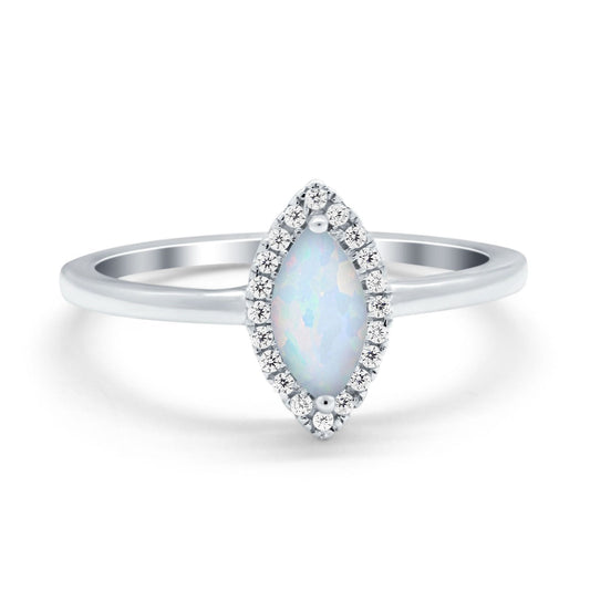 Halo Marquise Engagement Ring Lab Created White Opal