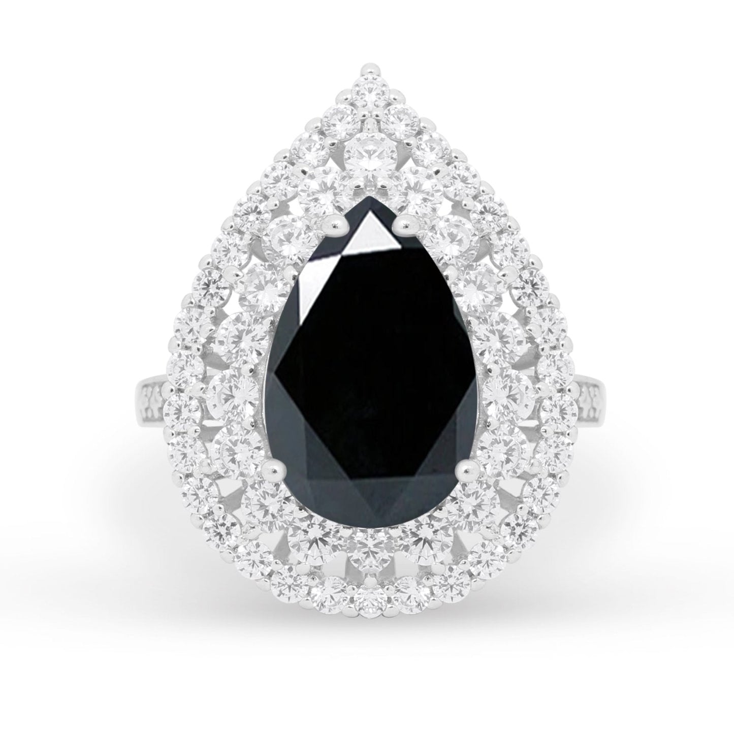 Teardrop Cocktail Ring Pear Simulated Black CZ