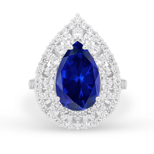 Teardrop Cocktail Ring Pear Simulated Blue Sapphire CZ