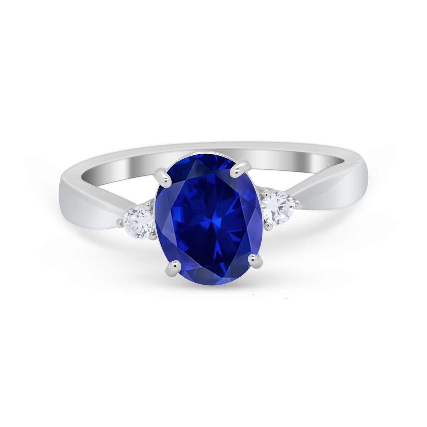 Three Stone Oval Engagement Ring Simulated Blue Sapphire CZ