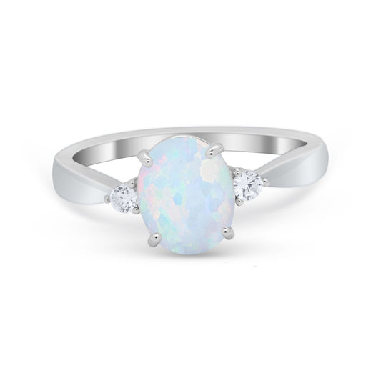 Three Stone Oval Engagement Ring Lab Created White Opal