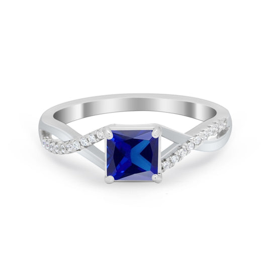 Princess Cut Blue Sapphire CZ Engagement Ring