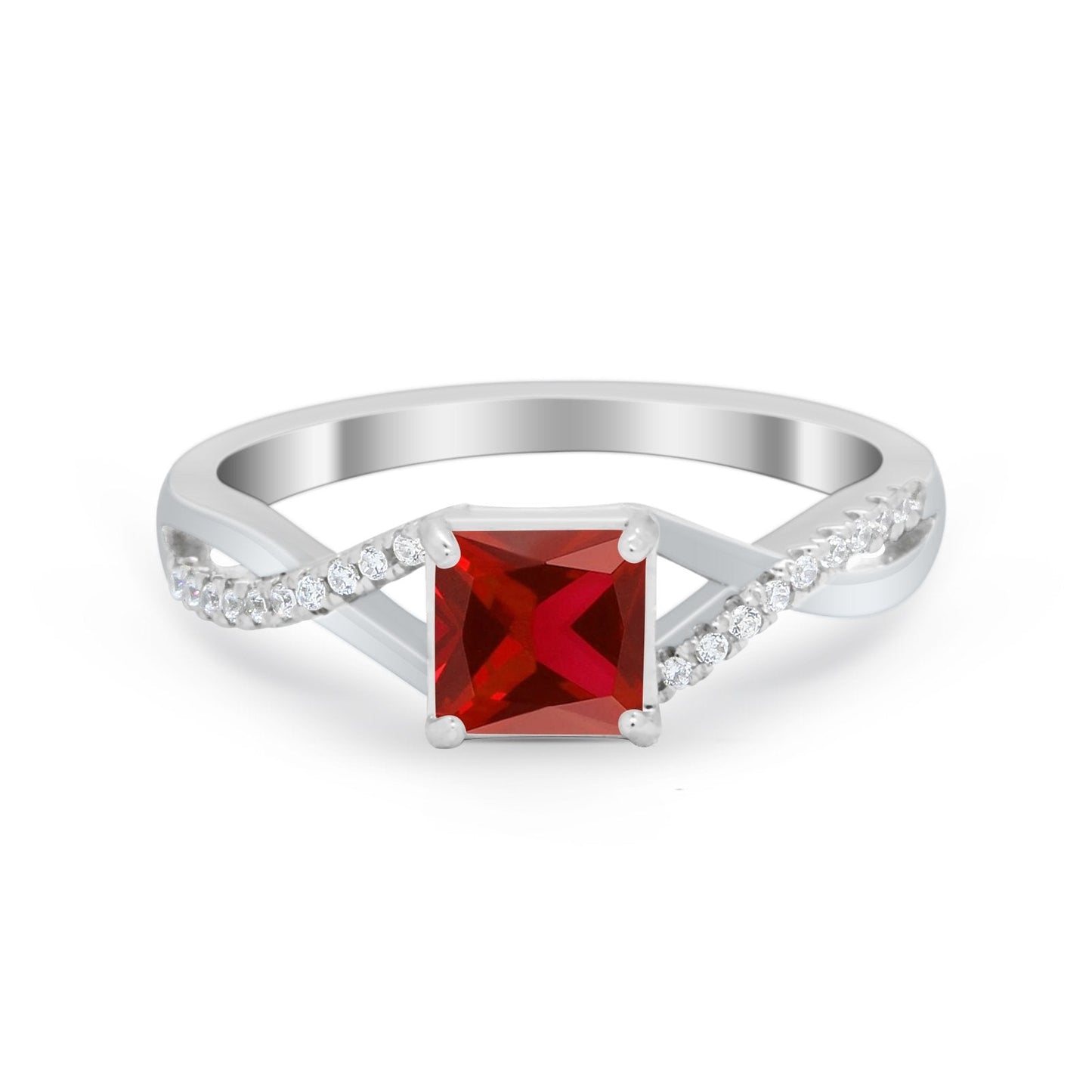 Princess Cut Garnet CZ Engagement Ring