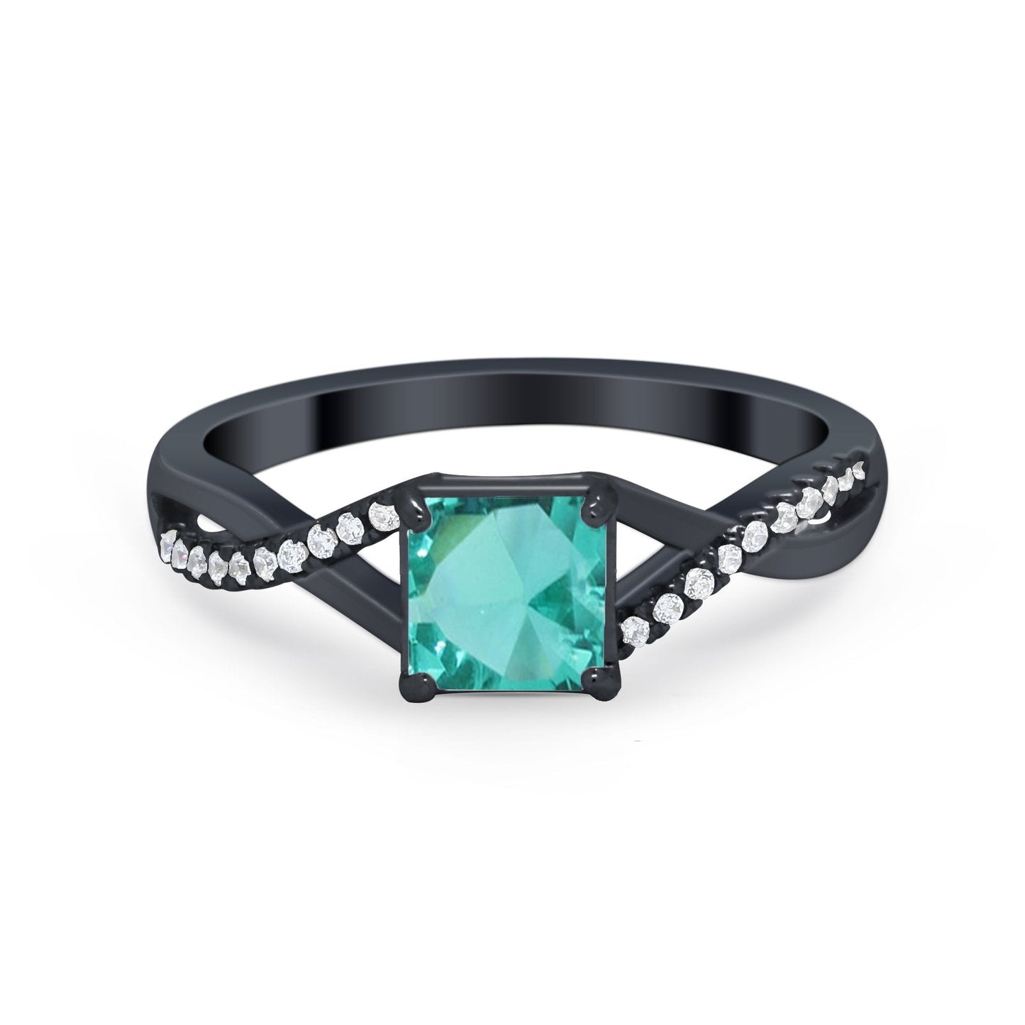 Princess Cut Black Tone,  Paraiba Tourmaline CZ Ring