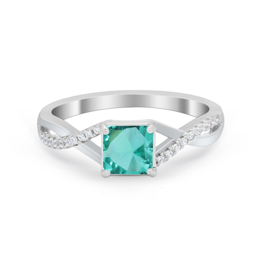 Princess Cut Paraiba Tourmaline CZ Infinity Shank Ring