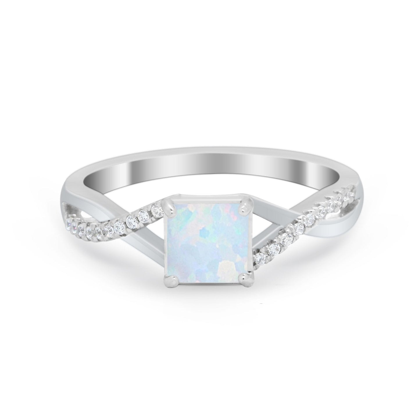 Infinity Shank Lab Created White Opal Engagement Ring