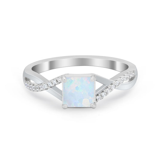 Infinity Shank Lab Created White Opal Engagement Ring