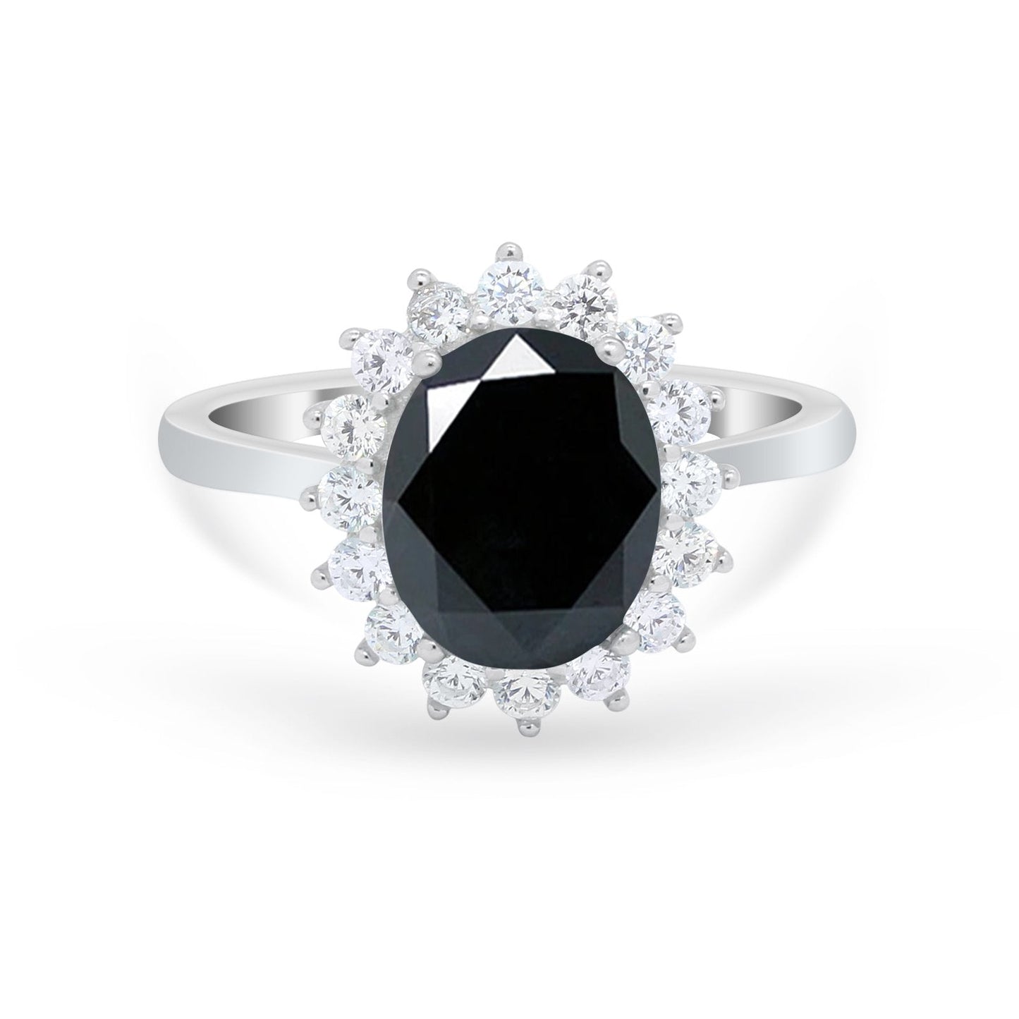 Floral Halo Oval Wedding Ring Simulated Black CZ