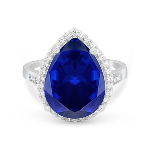 Teardrop Cocktail Simulated Blue Sapphire CZ Ring