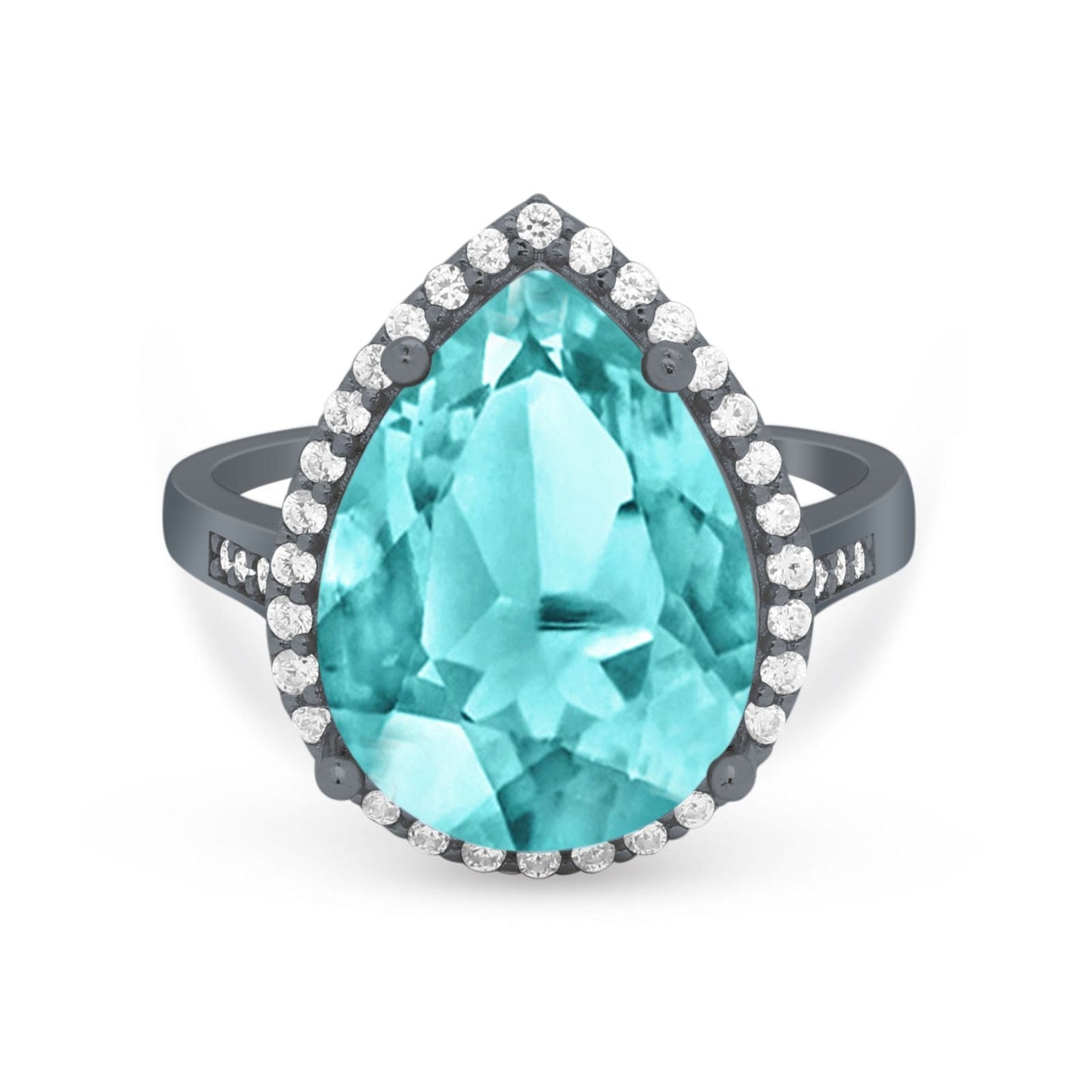 Teardrop Cocktail Black Tone, Paraiba Tourmaline CZ Engagement Ring