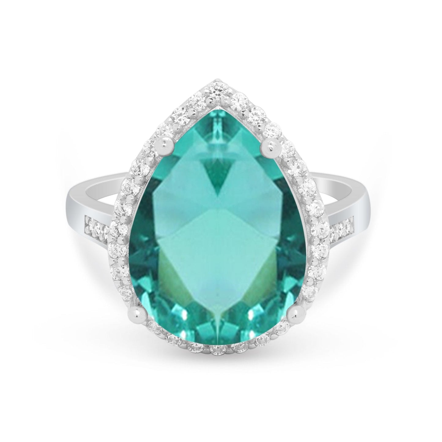 Teardrop Cocktail Simulated Paraiba Tourmaline CZ Ring