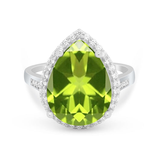 Teardrop Cocktail Simulated Peridot CZ Engagement Ring