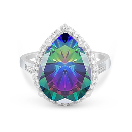 Teardrop Cocktail Simulated Rainbow CZ Bridal Ring