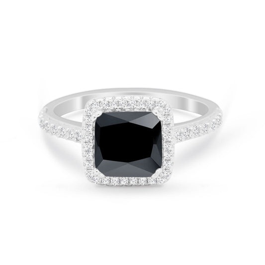 Halo Princess Cut Wedding Ring Simulated Black CZ