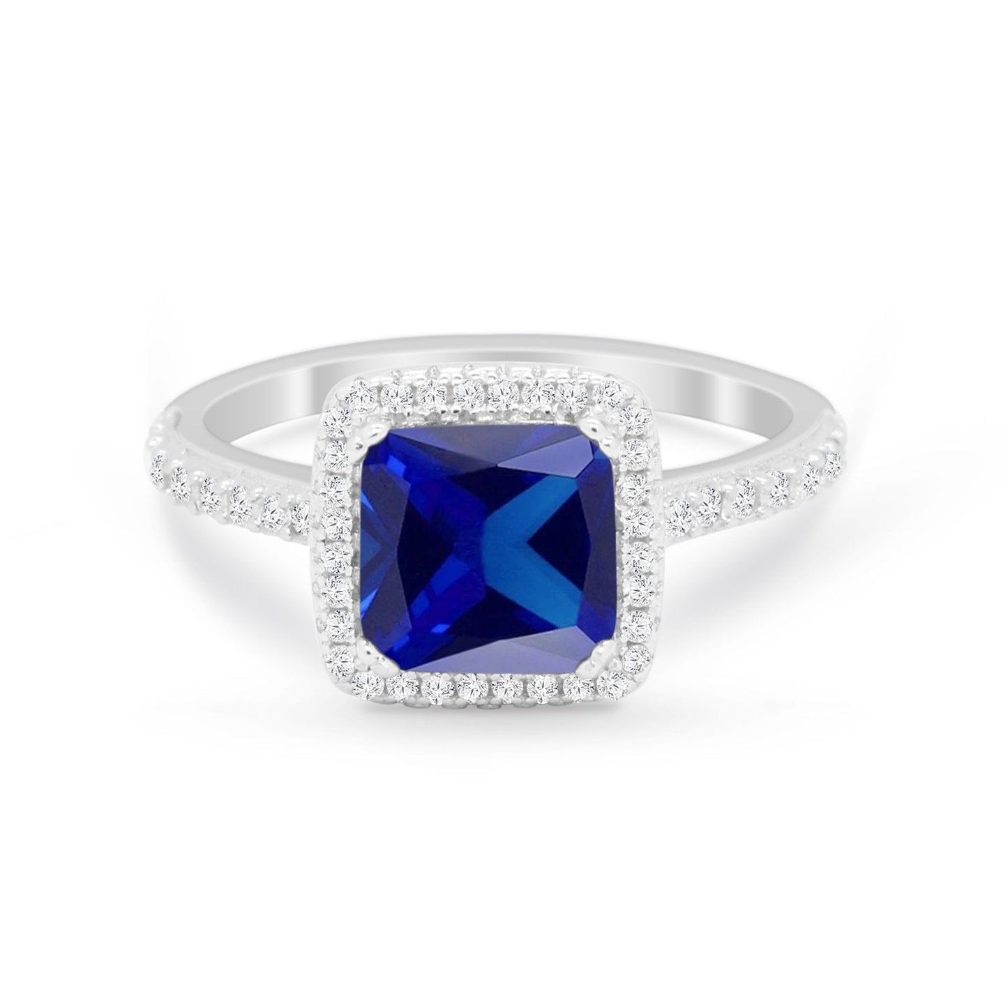 Halo Princess Cut Wedding Ring Simulated Blue Sapphire CZ