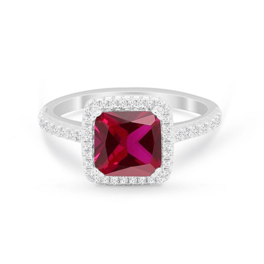 Halo Princess Cut Wedding Ring Simulated Ruby Cubic Zirconia