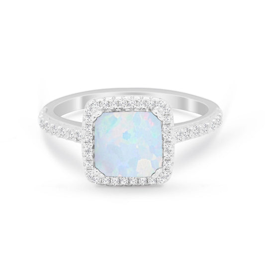 Halo Princess Cut Wedding Ring Lab Created White Opal