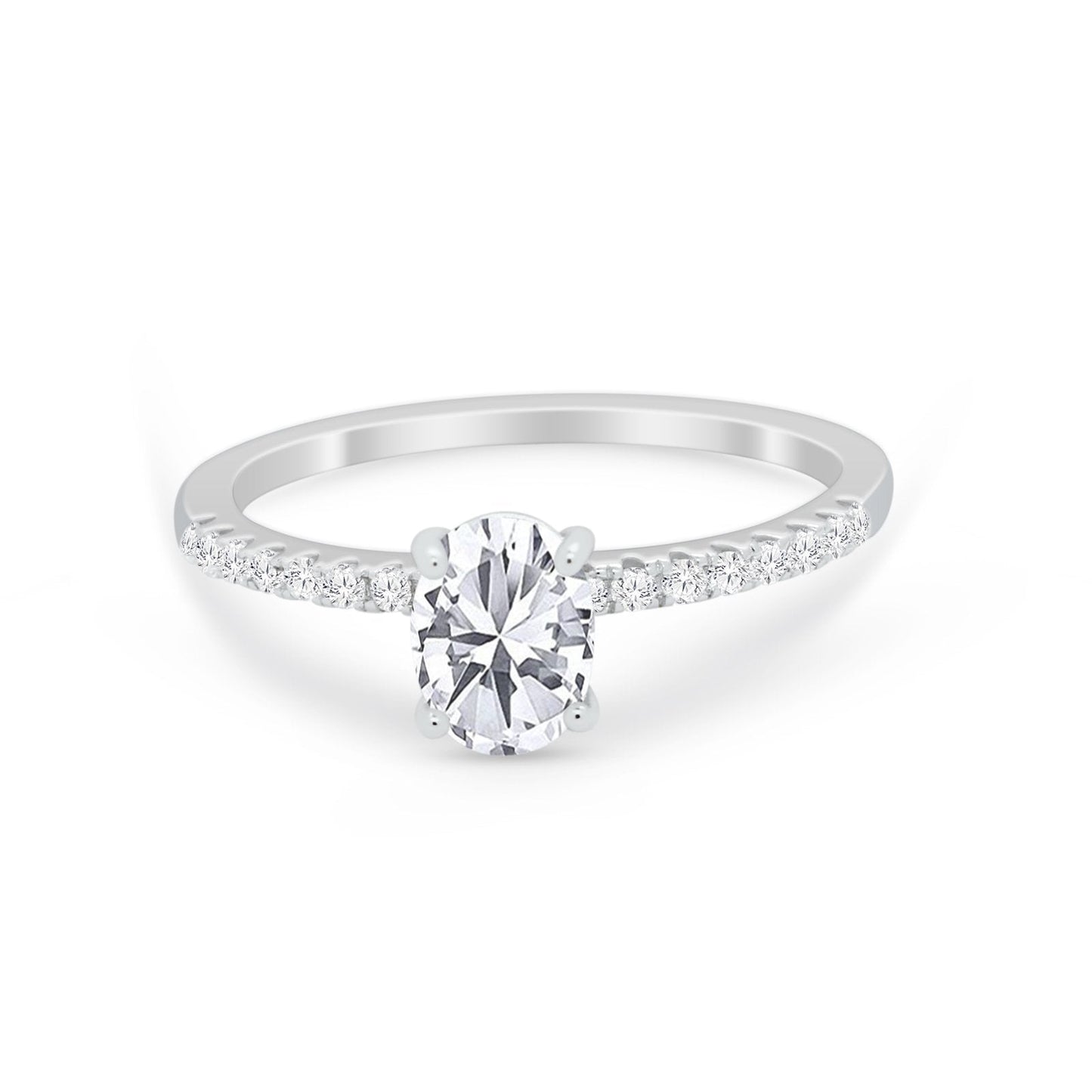 Solitaire Accent Oval Engagement Ring Simulated CZ