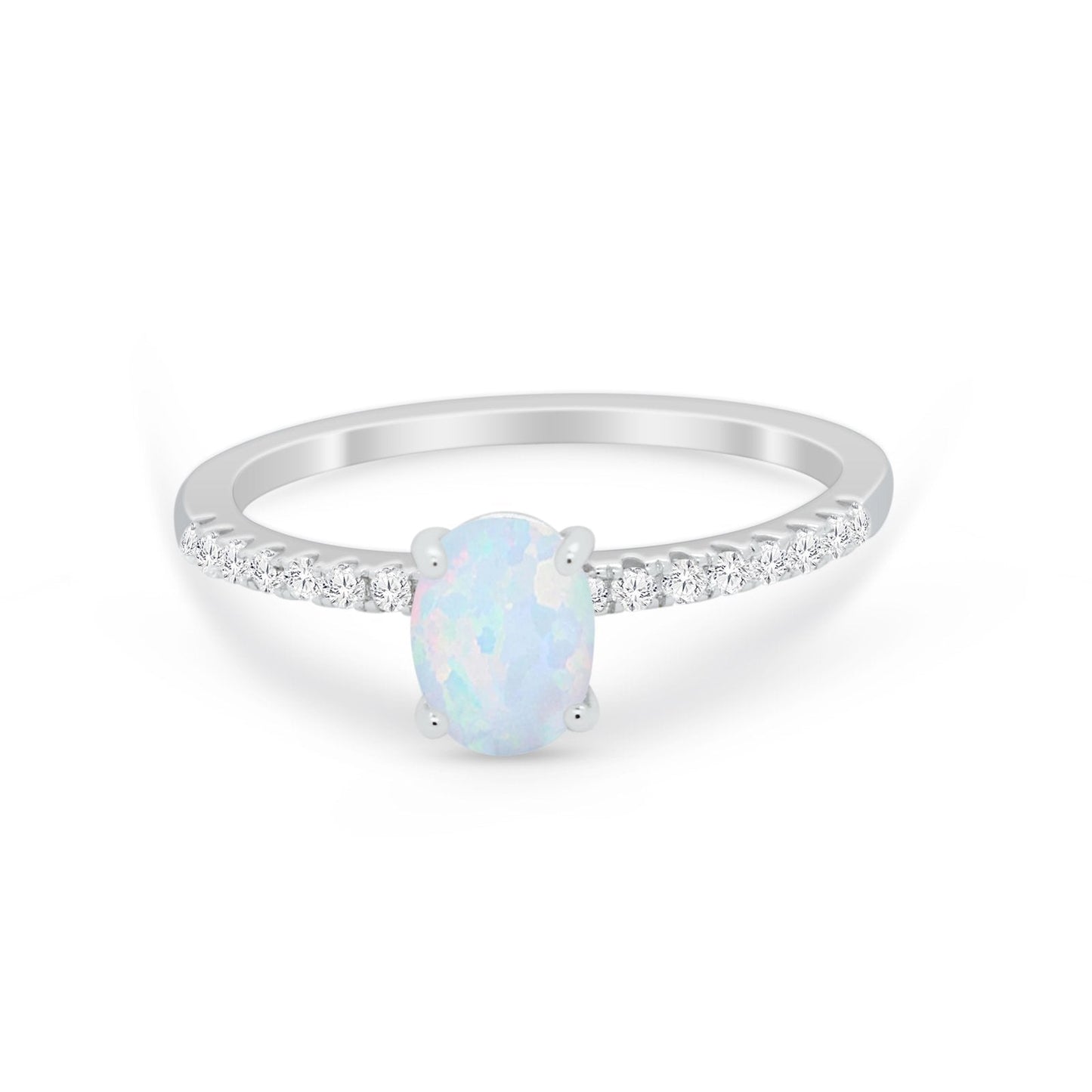 Solitaire Accent Wedding Ring Lab Created White Opal