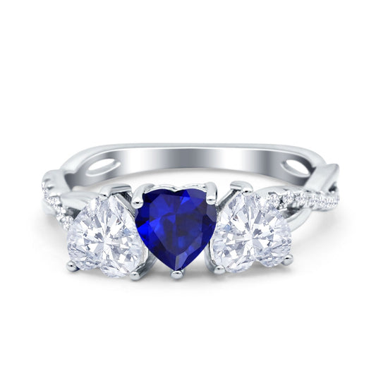 Three Heart Simulated Blue Sapphire CZ Engagement Promise Ring