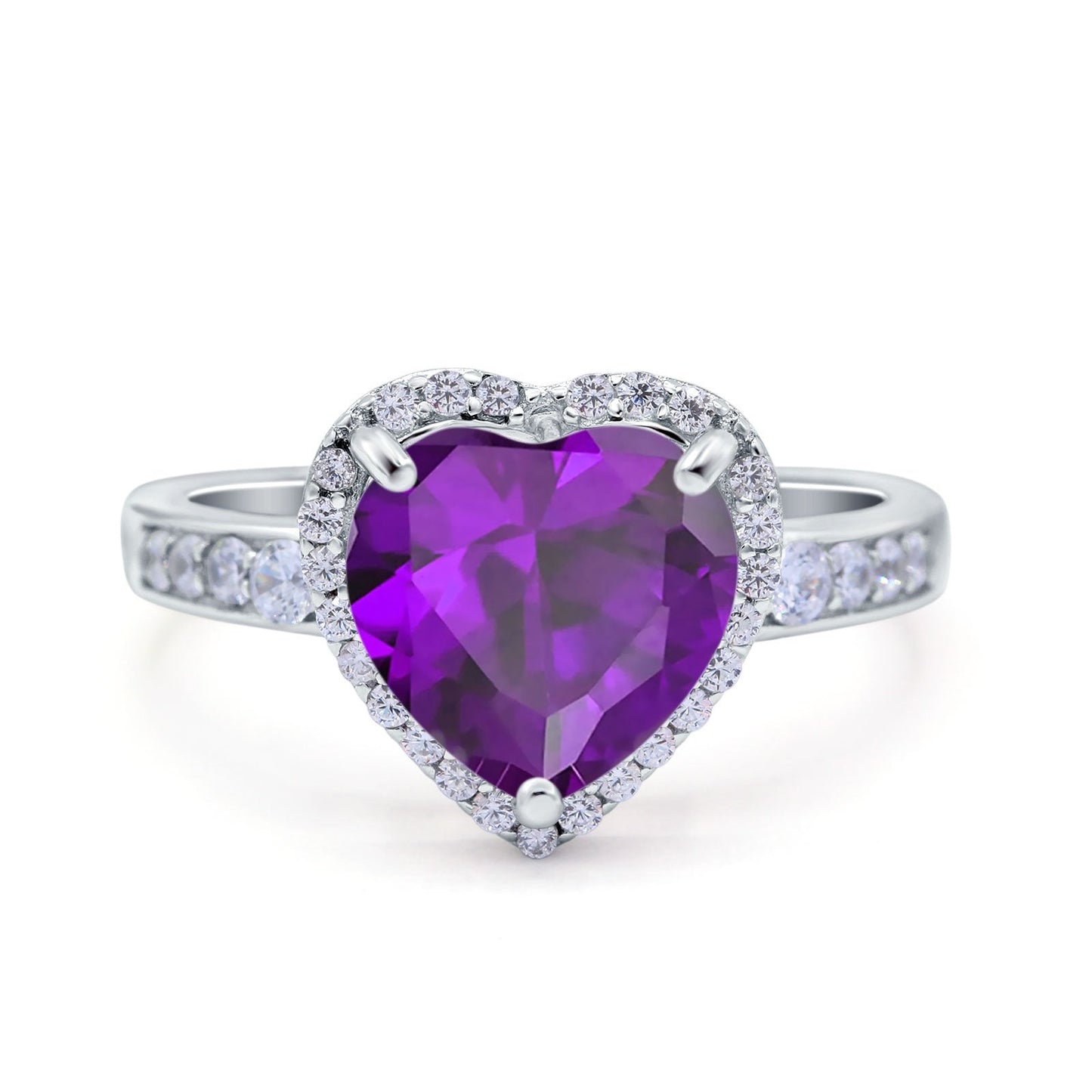 Halo Heart Promise Ring Simulated Amethyst CZ