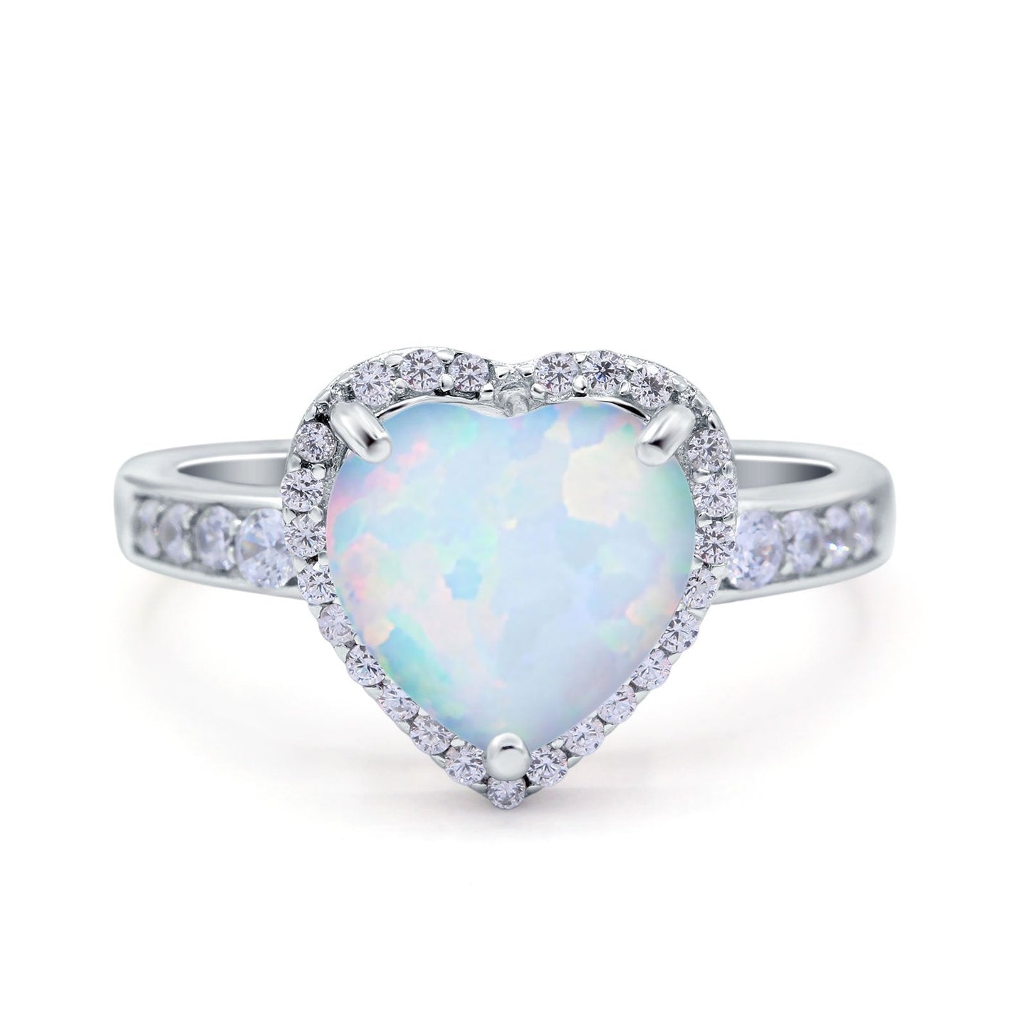 Halo Heart Promise Ring Lab Created White Opal