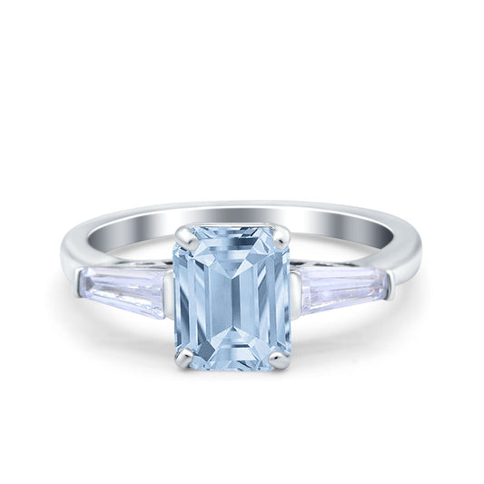 Art Deco Wedding Ring Emerald Cut Simulated Aquamarine CZ