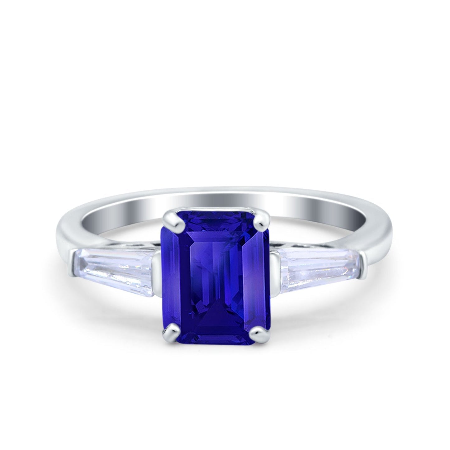 Art Deco Wedding Ring Emerald Cut Simulated Blue Sapphire CZ