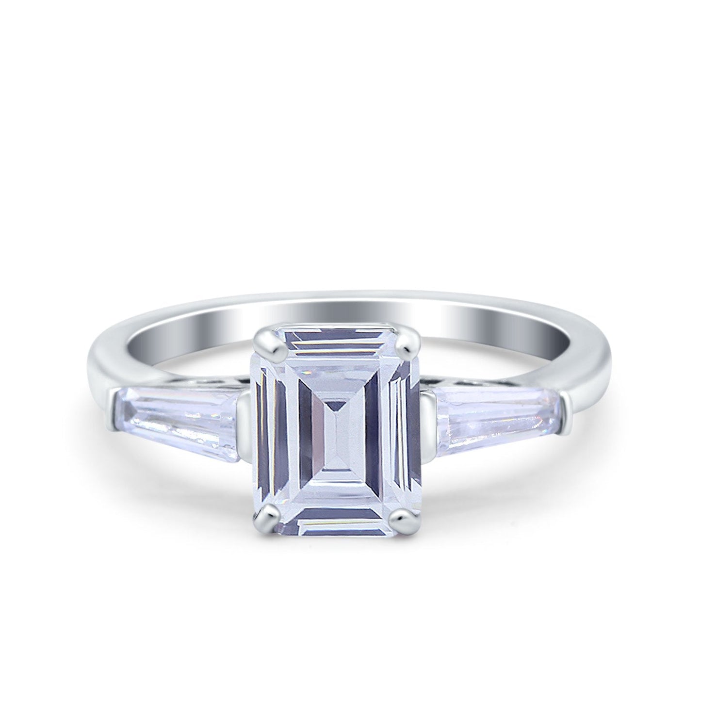 Art Deco Wedding Ring Emerald Cut Simulated Cubic Zirconia