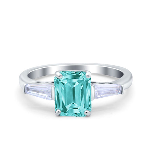 Art Deco Wedding Ring Emerald Cut Simulated Paraiba Tourmaline CZ