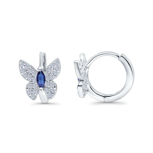 Butterfly Marquise Hoop Huggie Design Simulated Blue Sapphire CZ Lever Back Earrings