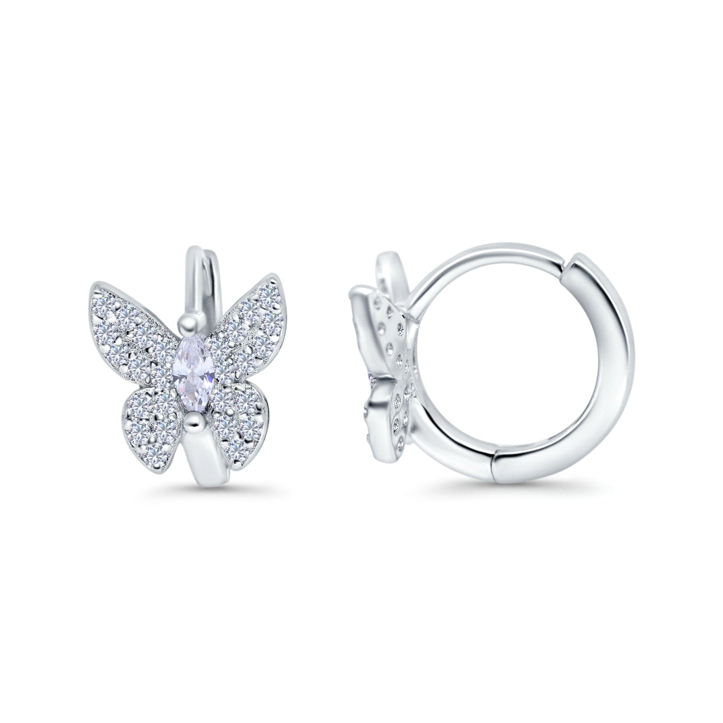 Butterfly Marquise Hoop Huggie Design Simulated Cubic Zirconia Lever Back Earrings