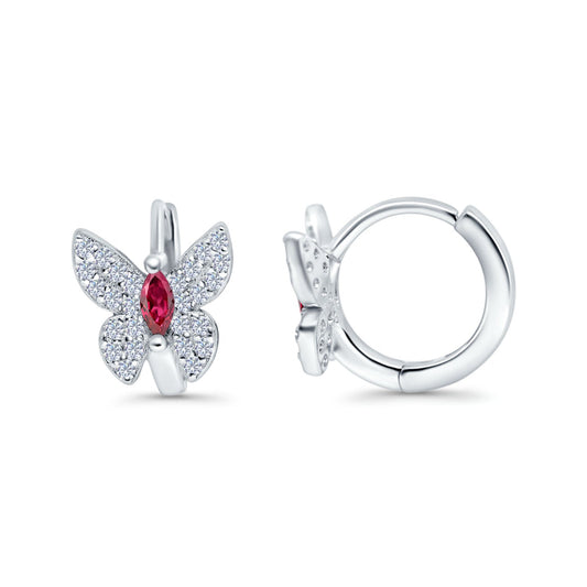 Butterfly Marquise Hoop Huggie Design Simulated Ruby CZ Lever Back Earrings