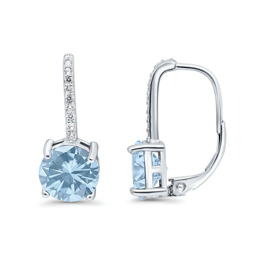 Round Hoop Huggie Design Simulated Aquamarine CZ LeverBack Earrings