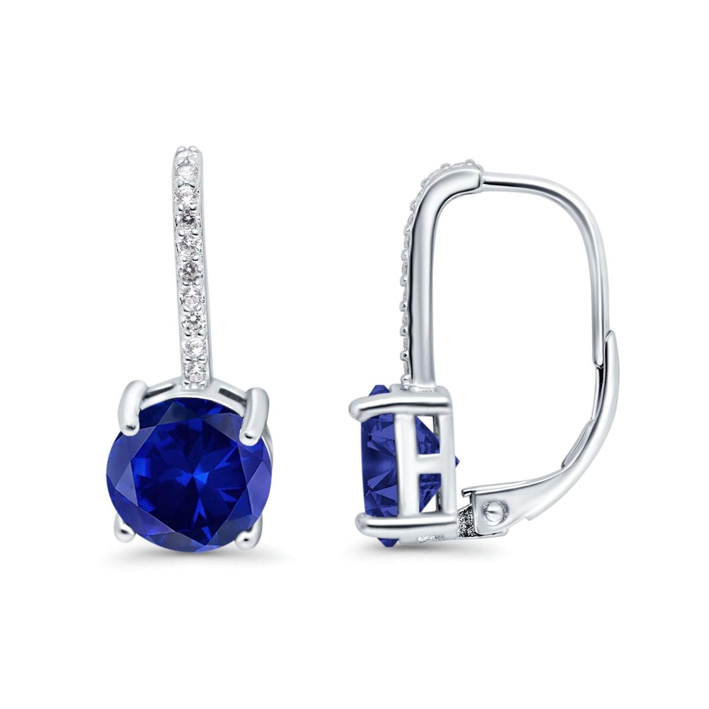 Round Hoop Huggie Design Simulated Blue Sapphire CZ LeverBack Earrings