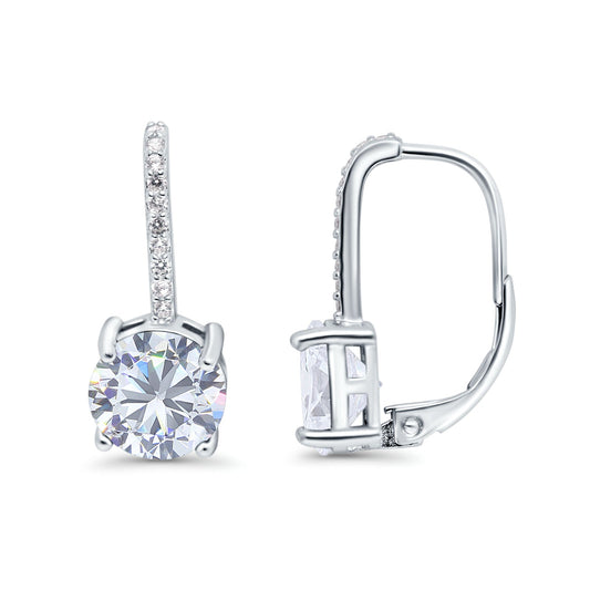 Round Hoop Huggie Design Simulated Cubic Zirconia LeverBack Earrings