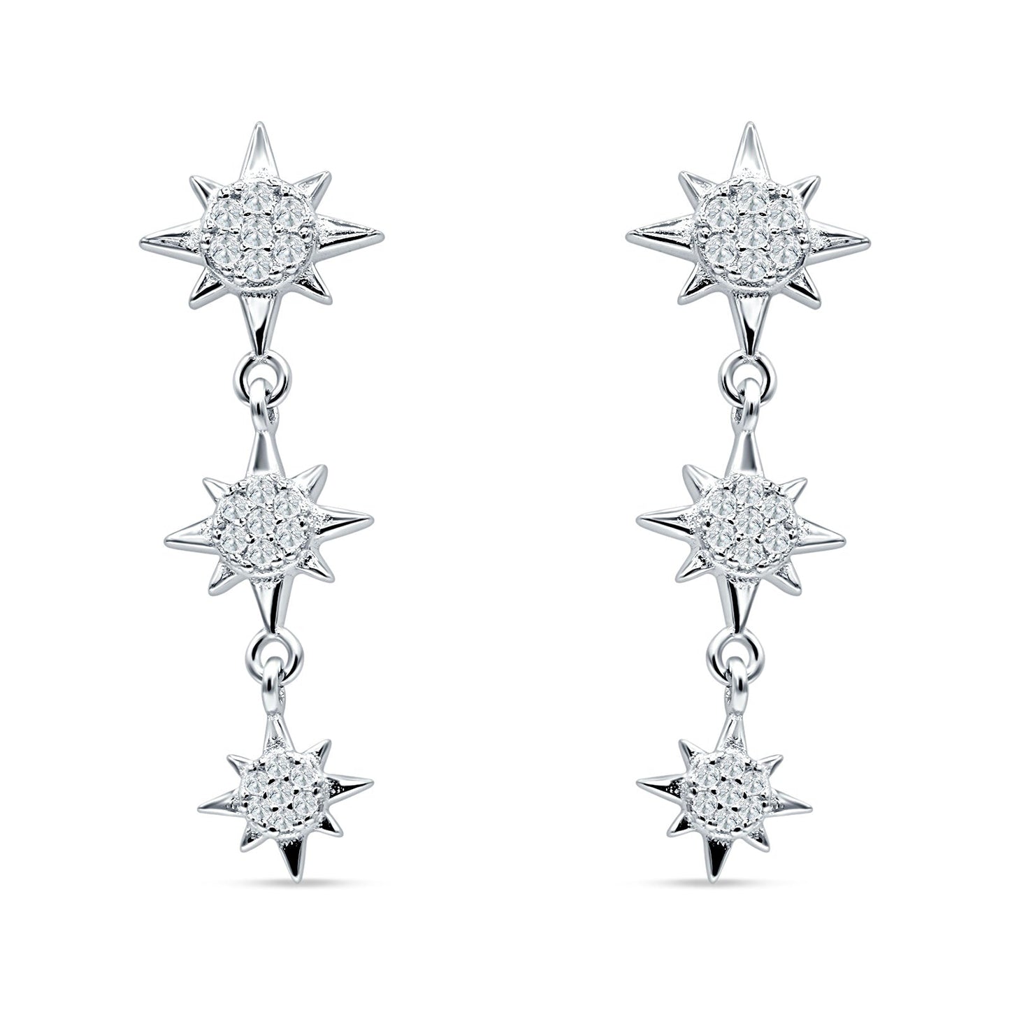 Triple Starburst Cubic Zirconia Drop Dangle Earrings