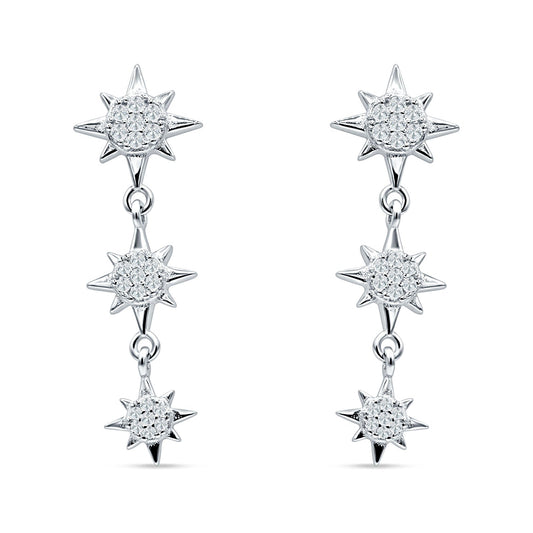 Triple Starburst Cubic Zirconia Drop Dangle Earrings