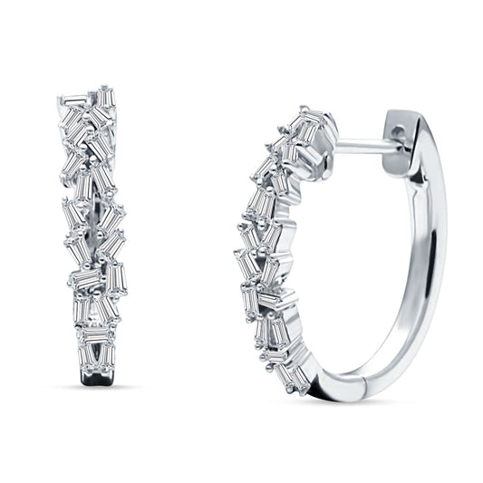 Baguette Cluster Huggie Hoop Earrings Cubic Zirconia