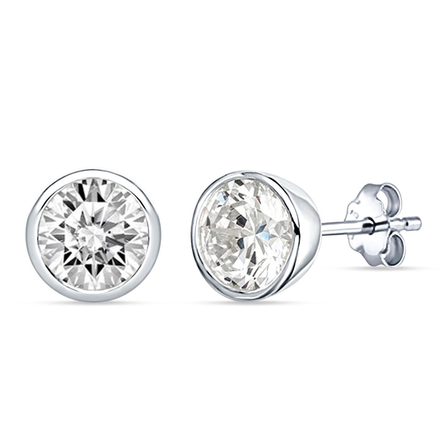 Bezel Set Cubic Zirconia Solitaire Stud Earring