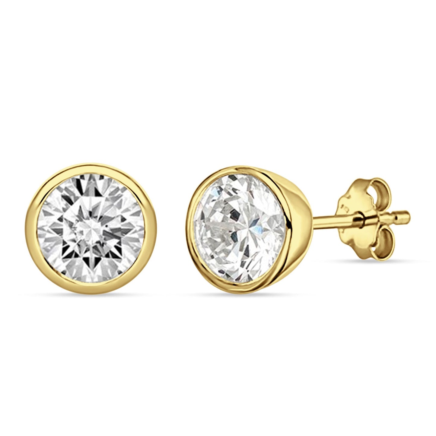 Bezel Set Cubic Zirconia Yellow Tone Solitaire Stud Earring