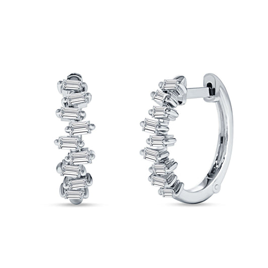 Baguette Zig Zag Huggie Hoop Earring Cubic Zirconia