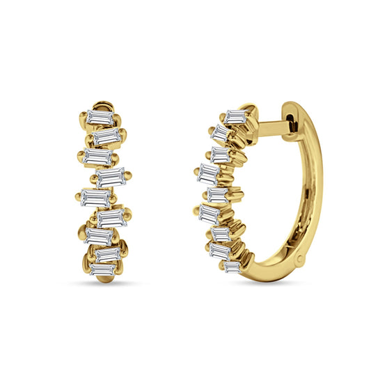 Baguette Zig Zag Hoop Earring Cubic Zirconia Yellow Tone