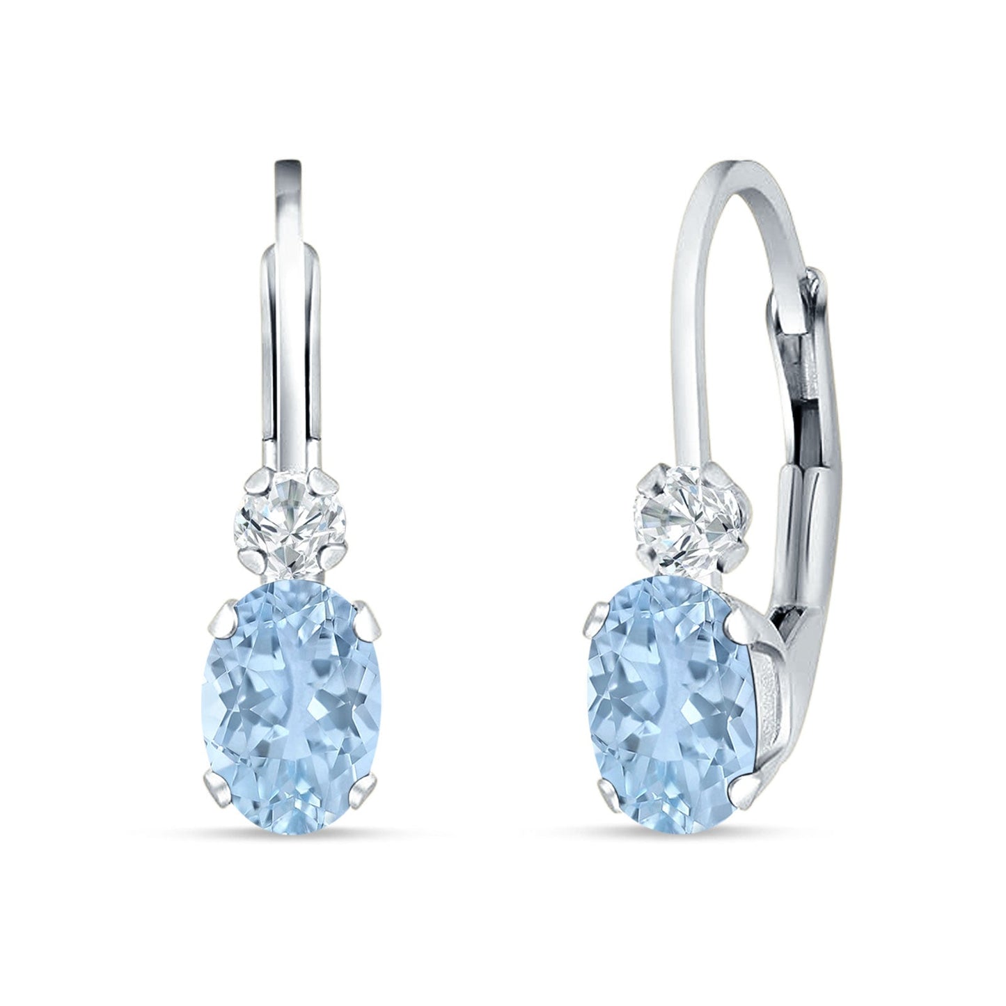 Oval Drop Dangle Aquamarine CZ Charm Leverback Earring