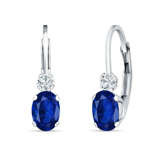 Oval Drop Dangle Blue Sapphire CZ Charm Leverback Earring