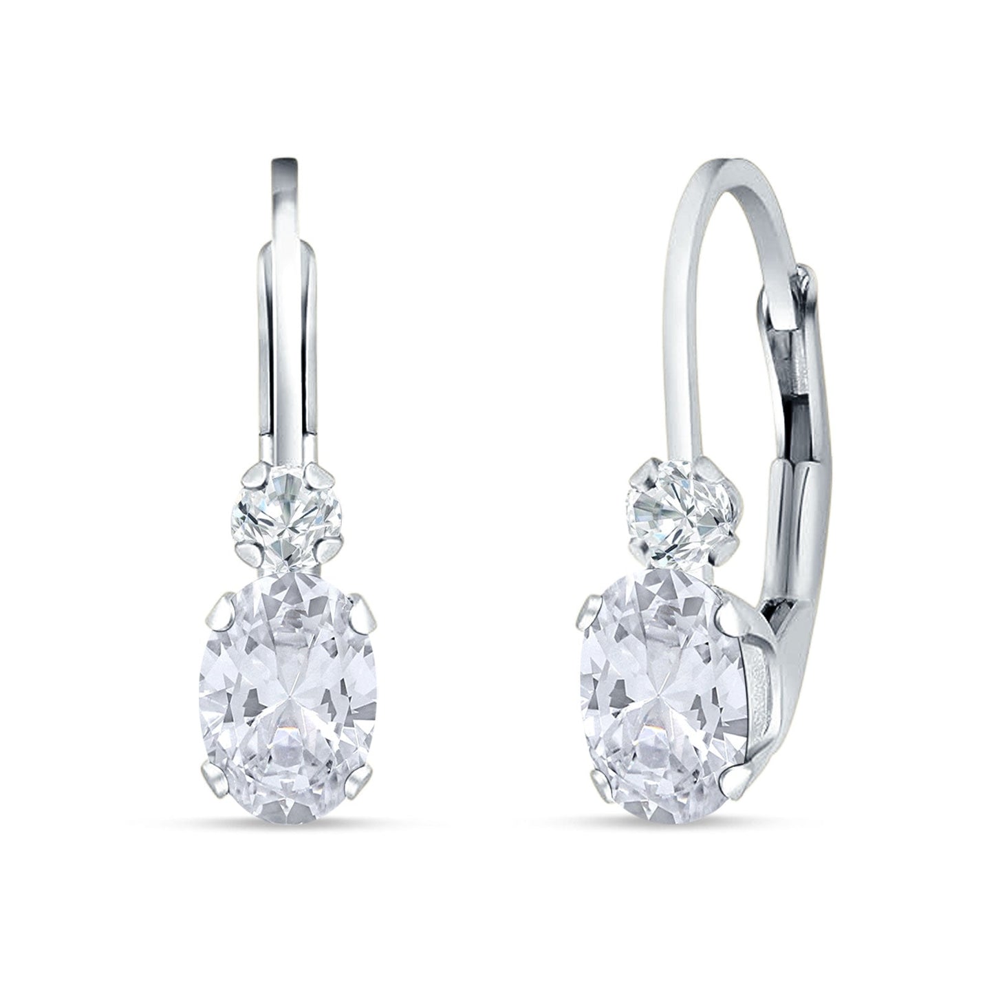 Oval Drop Dangle Cubic Zirconia Charm Leverback Earring