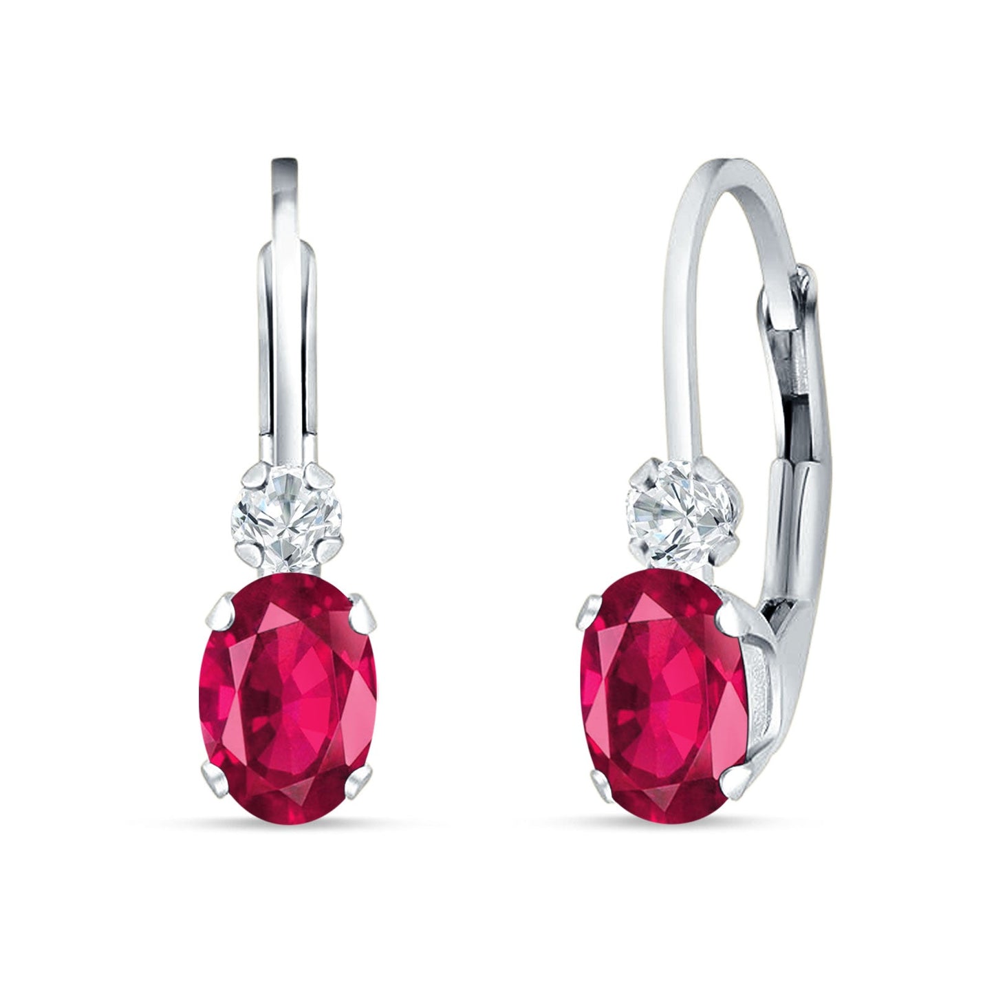 Oval Drop Dangle Charm Leverback Earring Ruby CZ