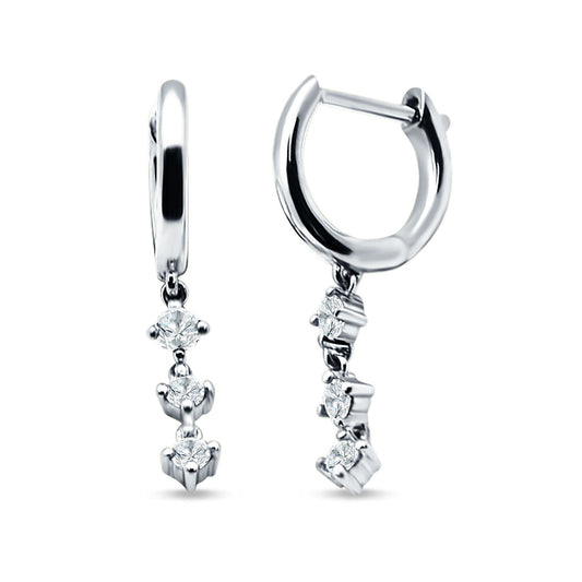 Three Round Cubic Zirconia Drop Dangle Hoop Earring