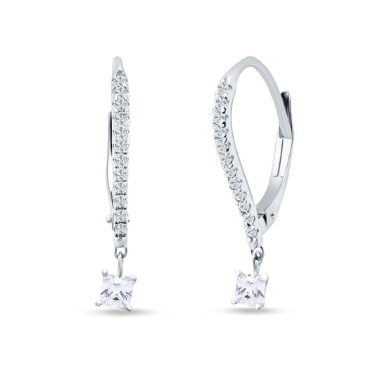 Round & Princess Cut CZ Dangle Hoop Leverback Earrings